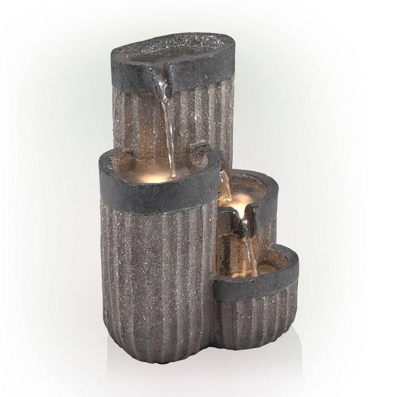 14" Resin Cascading Pillar Tabletop Fountain with LED Lights Gray - Alpine Corporation: Durable, Weatherproof Design, No Assembly Required