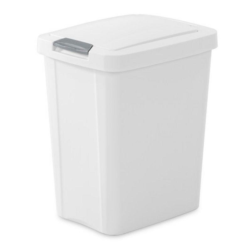 White Plastic TouchTop Wastebasket with Titanium Latch, 7.5 Gallon