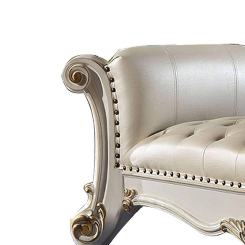 Acme Furniture 74" Vendome Ottoman and Bench Pearl Synthetic Leather and Antique Pearl Finish: Linen Upholstery, Metal Legs, No Tools Assembly