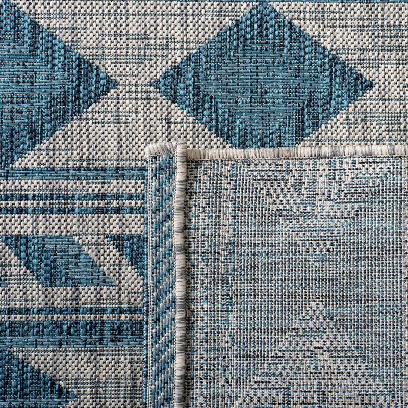 Gray and Teal Square Synthetic Indoor/Outdoor Rug