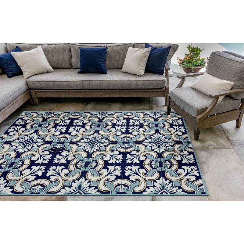 Liora Manne Ravella Floral Tile Indoor/Outdoor Rug Navy 3'6" x 5'6"