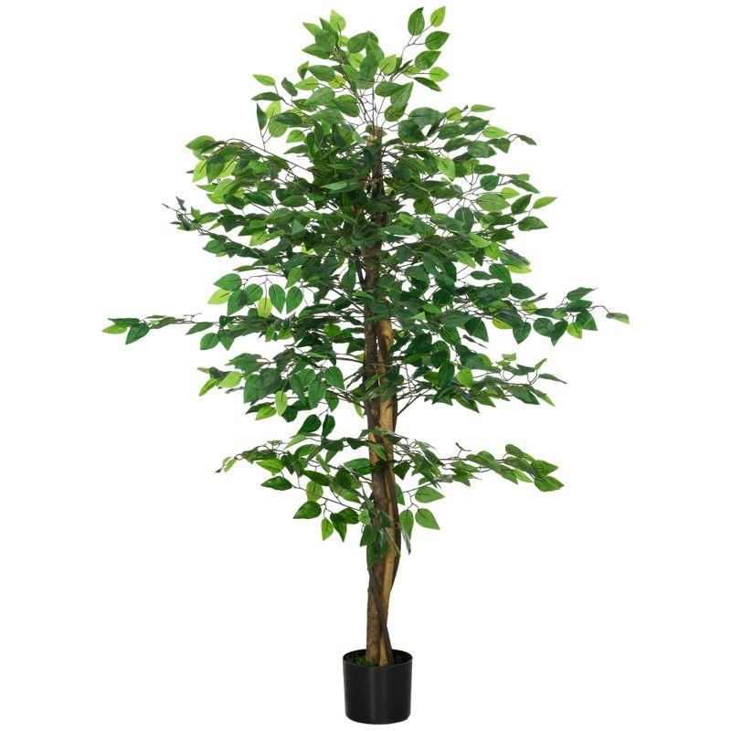 HOMCOM 5' Artificial Ficus Tree, Potted Indoor Fake Plant for Home Office Living Room Décor