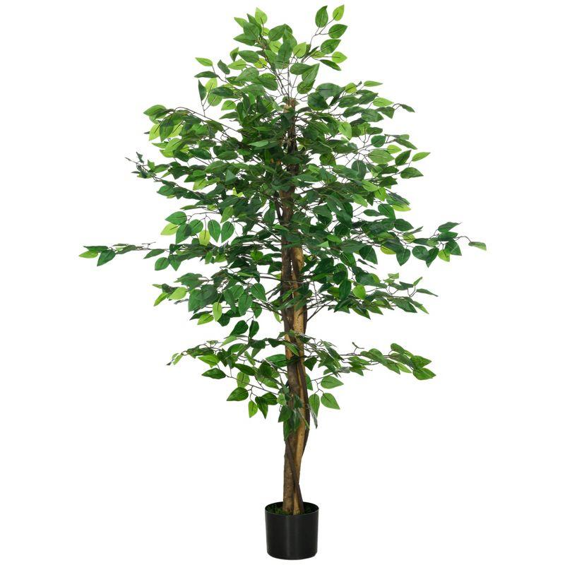 59'' Green Plastic Potted Artificial Ficus Tree for Indoor Outdoor