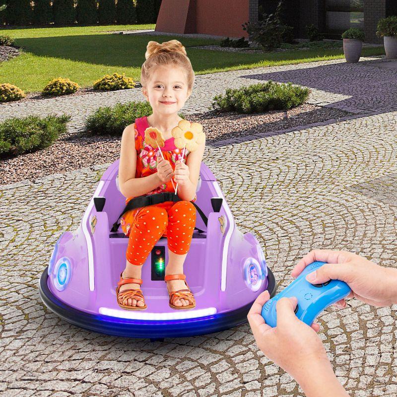 Costway 12V Kids Ride on Bumper Car Remote Control w/ Flashing LED Light & Music Purple