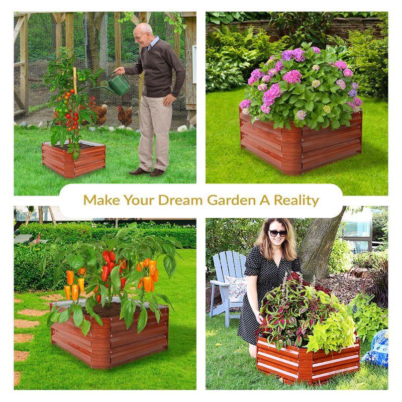 Sunnydaze Raised Hot Dip Galvanized Steel Garden Bed Planter for Plants, Vegetables, and Flowers - 24" Square x 12" Deep - Brown