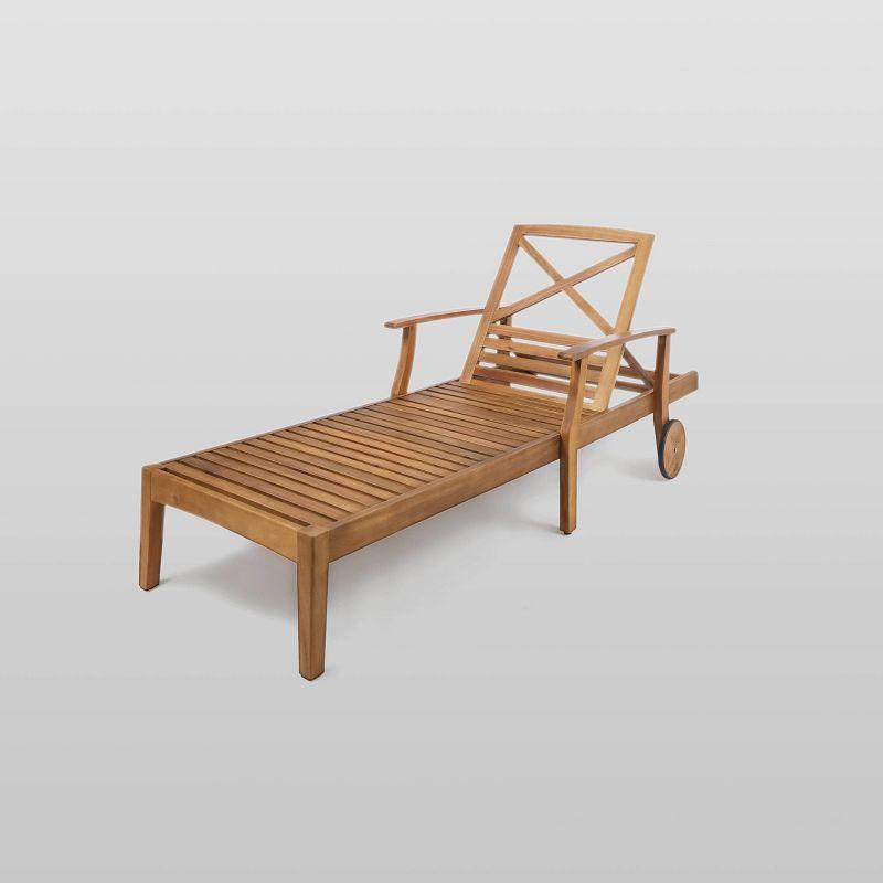 Perla Acacia Chaise Lounge - Teak/Cream - Christopher Knight Home: Patio Furniture with Wheels