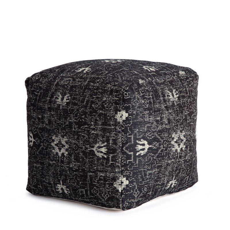 Tamarindo Pouf Black/White - Anji Mountain: Square Medallion Footstool, Fair Trade Certified