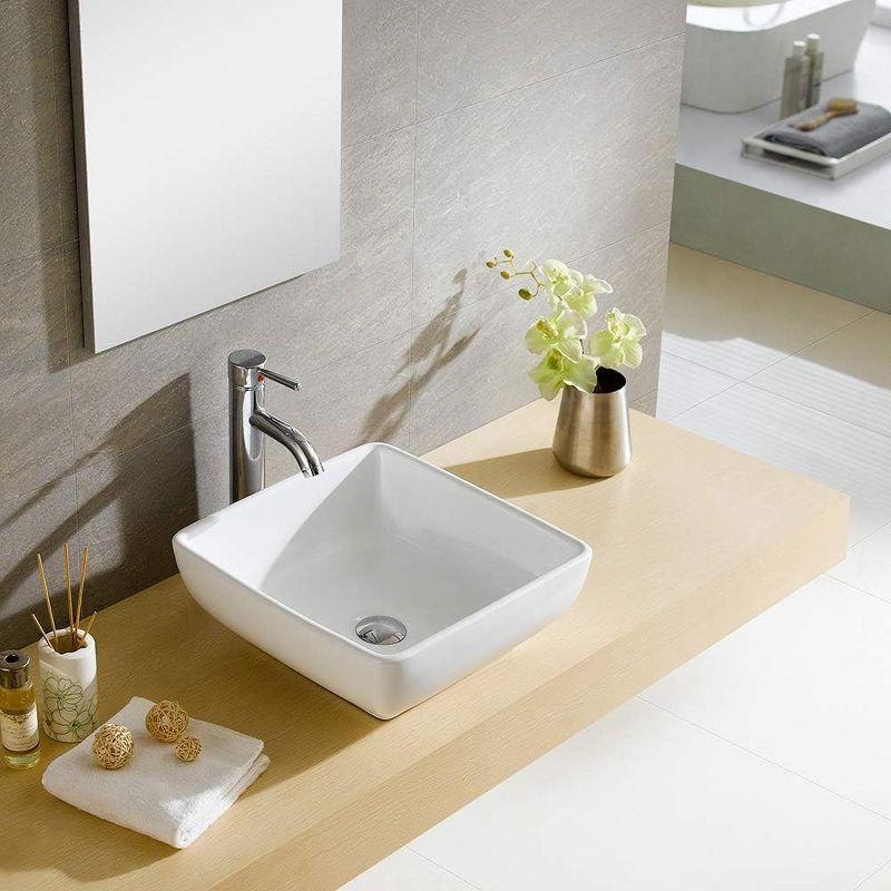 White Ceramic Square Vessel Bathroom Sink