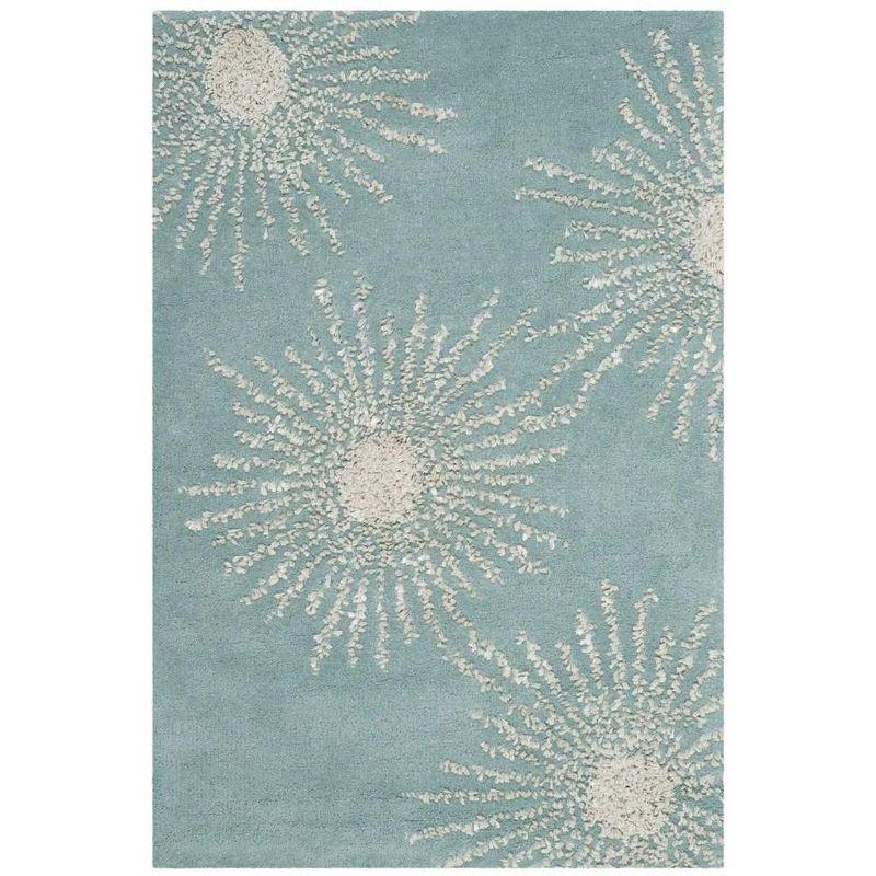 Hand-Tufted Teal & Blue Wool-Viscose Blend Area Rug - 2' x 3'