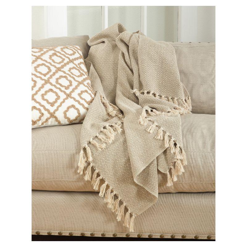 50"x60" Sevan Soft Cotton Diamond Weave Throw Blankets Light Brown - Saro Lifestyle: Tasseled, Year-Round Comfort