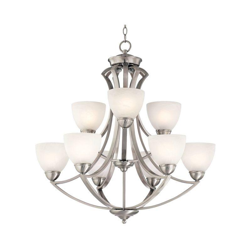 Possini Euro Design Milbury Satin Nickel Chandelier 30" Wide Industrial Tiered White Glass Shade 9-Light Fixture for Dining Room House Kitchen Island