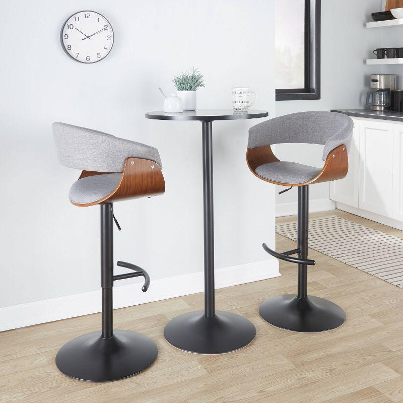 Set of 2 Vintage Modern Adjustable Barstools Black/Walnut/Light Gray - LumiSource: Swivel, Upholstered, Metal Base