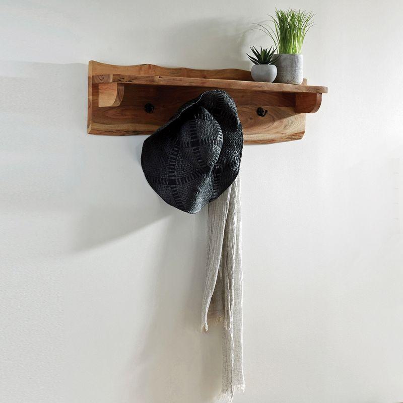Alaterre Furniture Alpine Natural Brown Live Edge 36" Coat Hooks with Shelf: Acacia Wood, No Assembly Required