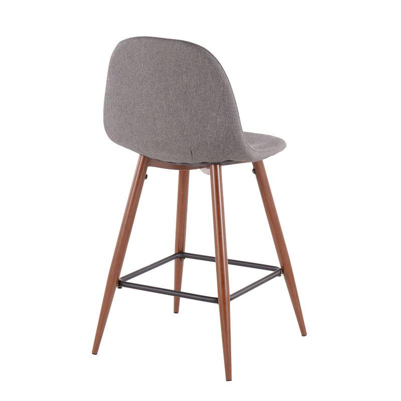 Set of 2 Pebble Mid-Century Modern Counter Height Barstools Walnut/Charcoal - LumiSource: Upholstered, Metal Legs, 250lb Capacity