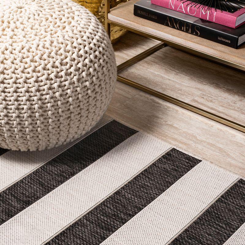 2'x8' Aveiro Wide Stripe Indoor/Outdoor Runner Rug, Black/Cream - JONATHAN Y