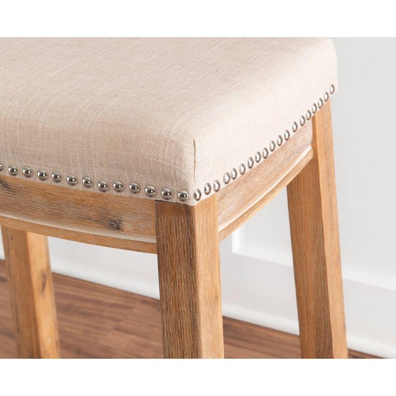 Claridge Backless Nailhead Saddle Acacia Counter Height Barstool Natural - Linon: Chic Beige Linen Seat, Rubberwood