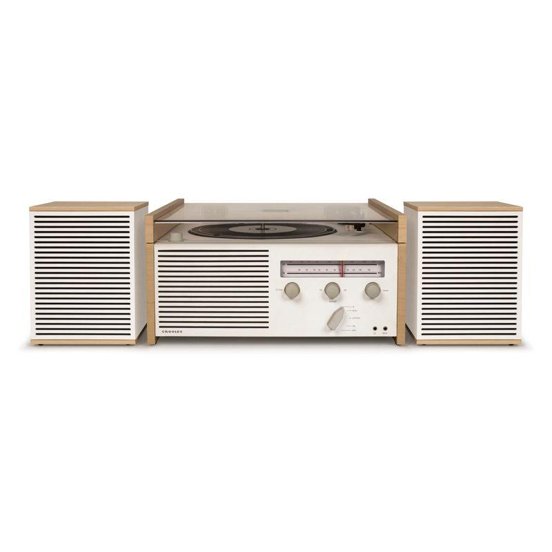 Mid-Century Modern Bluetooth Turntable with AM/FM Radio - White and Natural