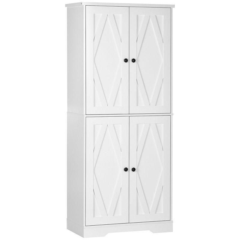 White Farmhouse Tall Kitchen Pantry Storage Cabinet with Doors and Shelves