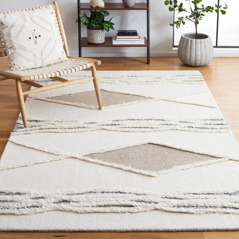 Ivory and Brown Square Wool Shag Rug