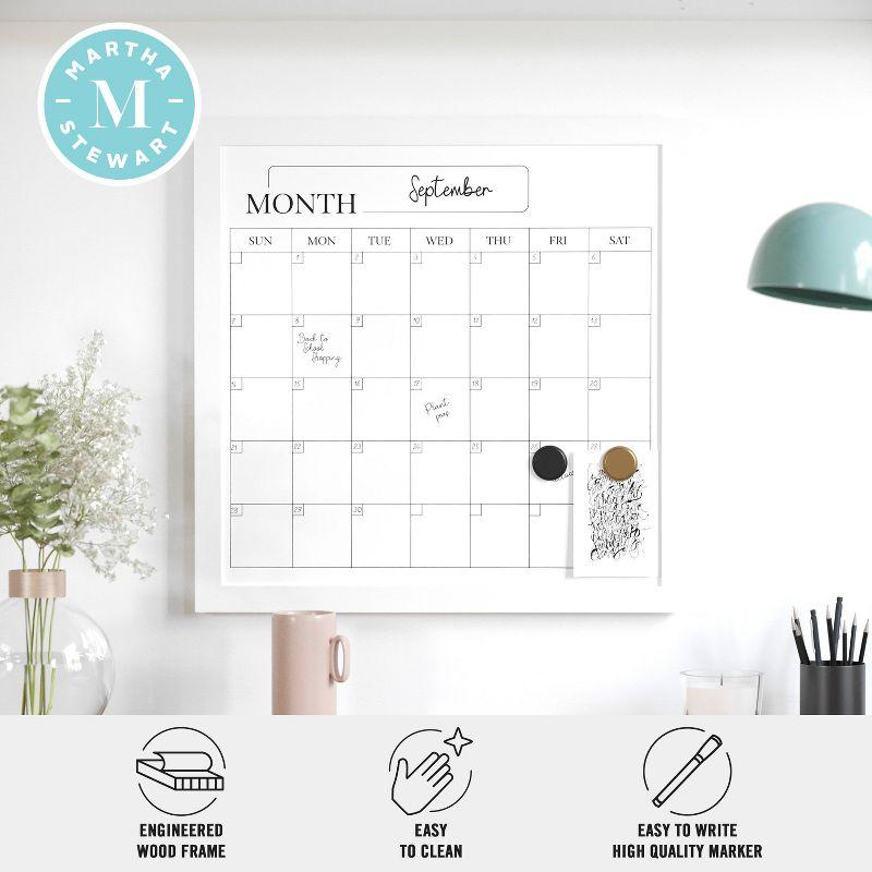 Thomas Martha Stewart Magnetic Monthly Calendar Dry Erase Board with Woodgrain Frame, Dry Erase Marker, and 2 Magnets