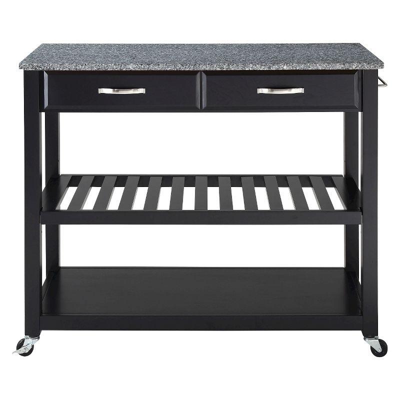 Solid Granite Top Kitchen Cart/Island with Optional Stool Storage - Black - Crosley: Wheeled with Storage Shelves