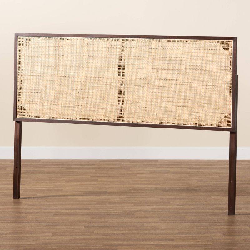 bali & pari Queen Aurelia Bayur Wood & Rattan Headboard Dark Brown/Natural Brown: Bohemian Design, Wall/Bed Frame Mount
