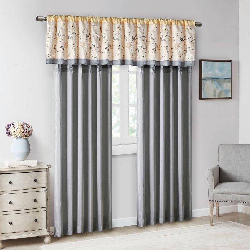 Yellow and Gray Embroidered Polyester Blackout Curtain Panel, 50" x 84"