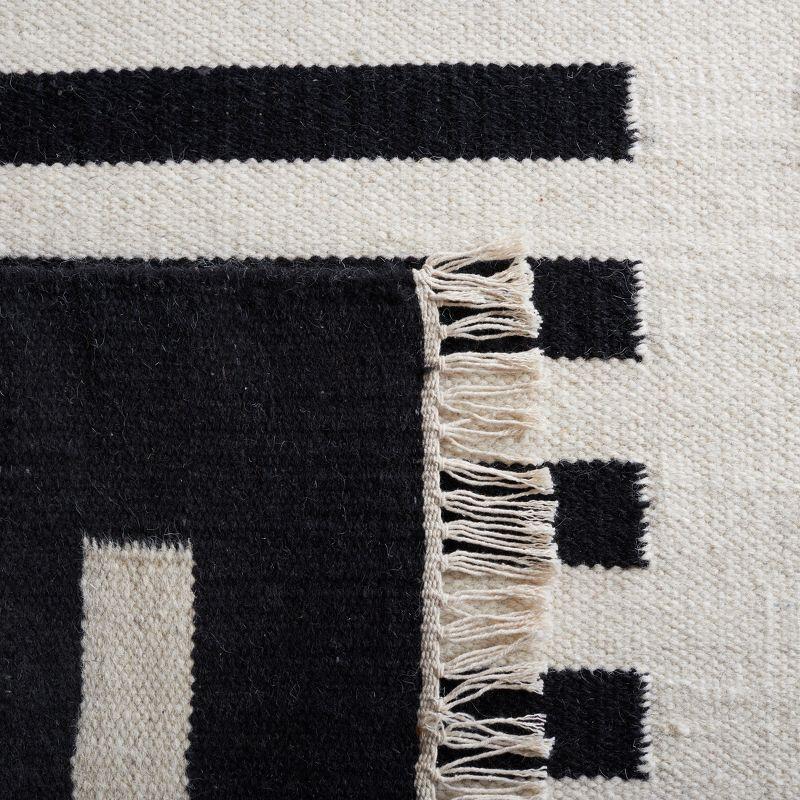 Hand-Woven Boho-Chic Black Stripe Wool Area Rug