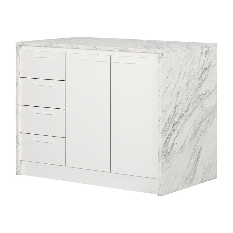 Myro Compact Kitchen Island with Faux White Marble Top