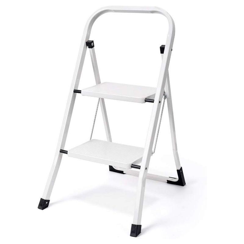 Delxo Portable Collapsible Lightweight Alloy Steel Two Step Stool Stepladder with Wide Pedestal, Hand Grip and Locking Mechanism