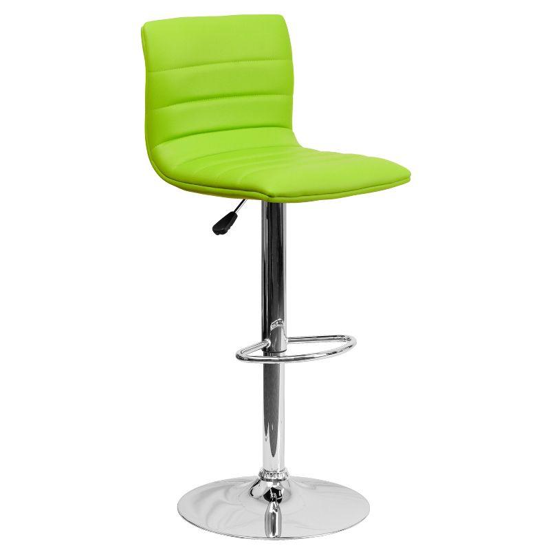 Modern Green Vinyl Adjustable Swivel Bar Stool with Chrome Base