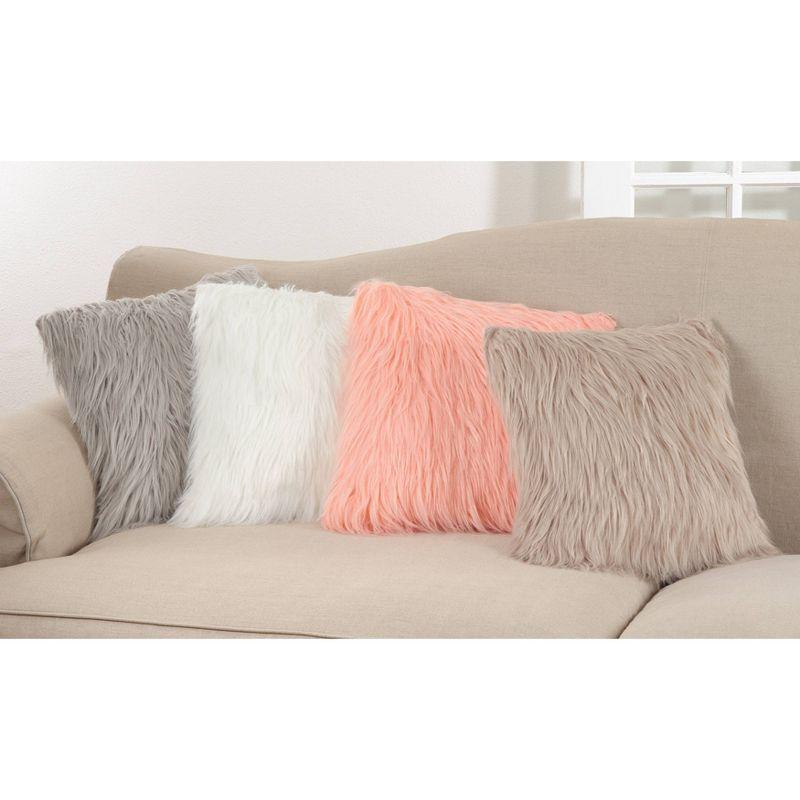 Ivory Faux Fur Long Hair Square Throw Pillow Set