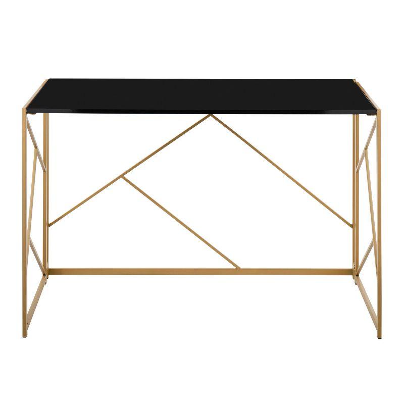 Folia Chic Black Wood and Gold Metal Modern Computer Desk