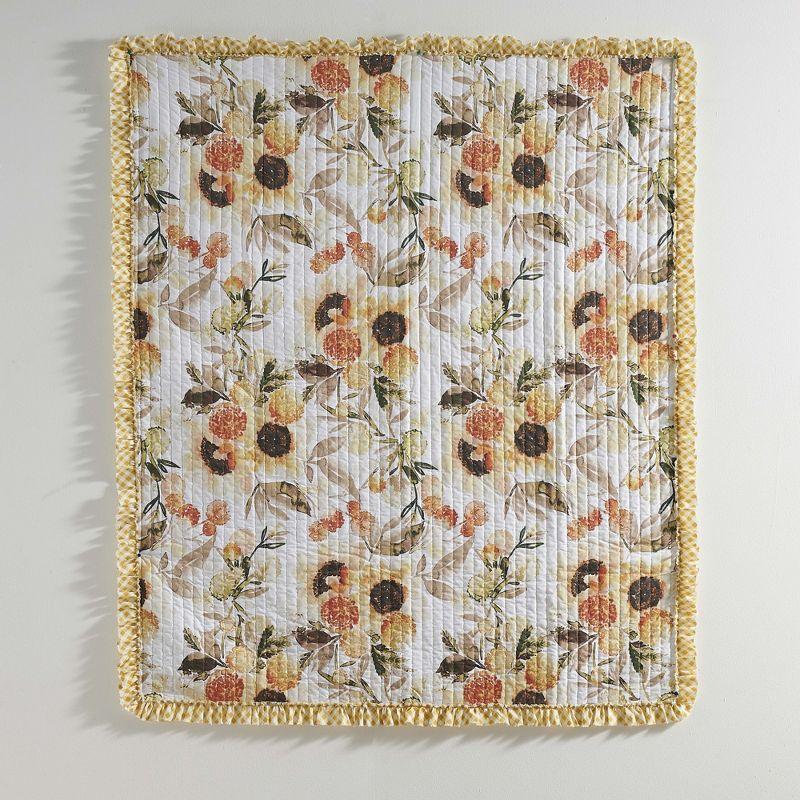 Greenland Home Fashions Somerset Sunflower Reversible Quilted Throw with Gingham Ruffles