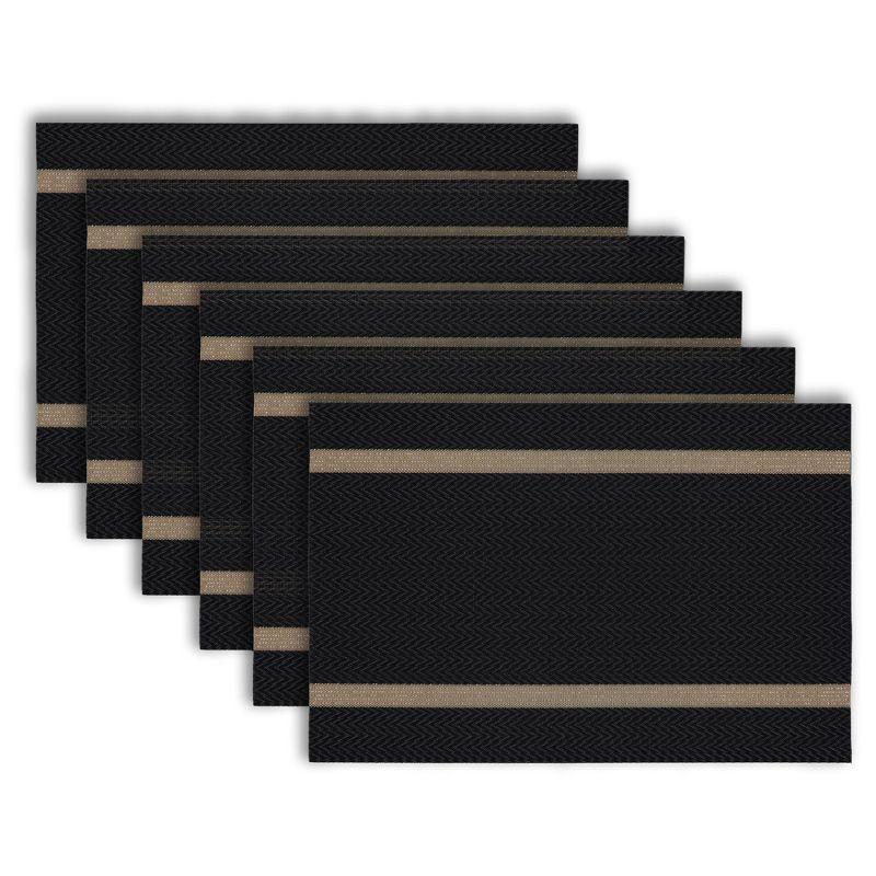 Black and Gold Chevron Vinyl Reversible Rectangular Placemats, Set of 6