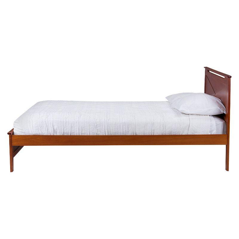 Twin Demitasse Wood Contemporary Bed -Brown - Baxton Studio: Solid Rubberwood, X-Pattern Headboard