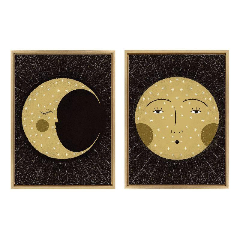 Sylvie Moon and Sun Gold and Black Canvas Print Set