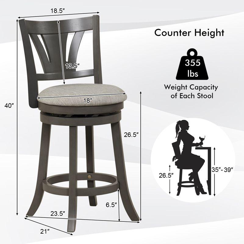 Costway 26.5'' Swivel Bar Stool Counter Height with Curved Backrest & Rubber Wood Legs