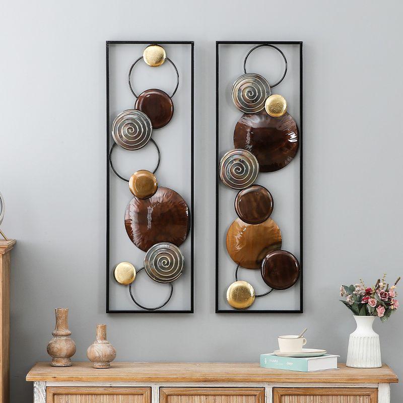 LuxenHome 2-Piece Metal Abstract Art Rectangular Wall Decor Set Brown