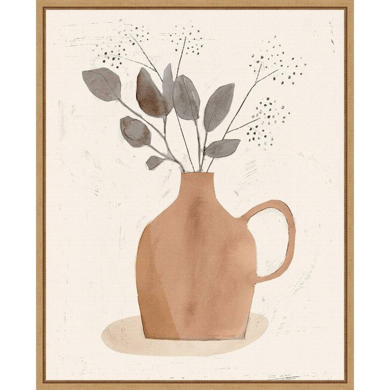 16" x 20" La Planta II Floral Vase by Victoria Barnes Framed Canvas Wall Art - Amanti Art: Botanical Lithograph, Modern Decor