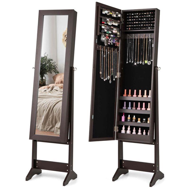 Costway Jewelry Mirrored Cabinet Armoire Organizer Storage Box with Stand Christmas Gift Coffee