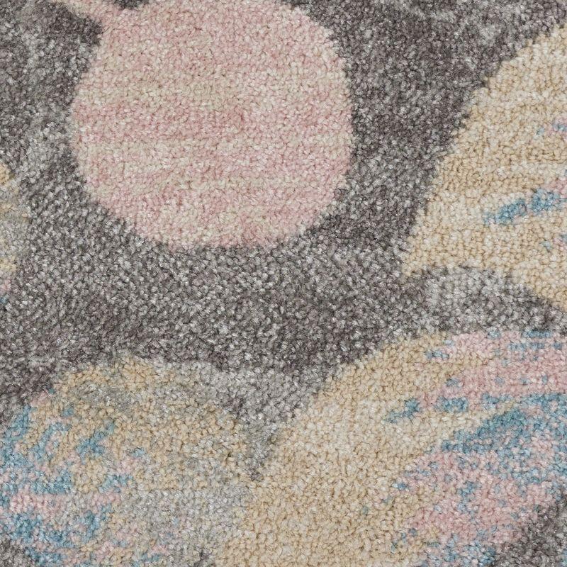 Nourison Tranquil 5'3" X ROUND (5' Round) Grey/Beige Area Rug Contemporary Botanical Vine and Bloom by Nourison