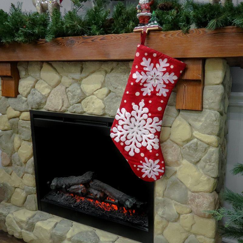 20" Red HGTV Home Collection Christmas Stocking With Snowflake Embroidered White Dots Bead Detail - National Tree Company