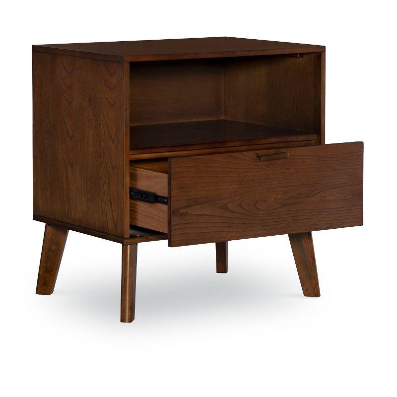 Reid Mid-Century Modern Wood 1 Drawer Nightstand Walnut - Linon: Bedside Table with Shelf & Storage