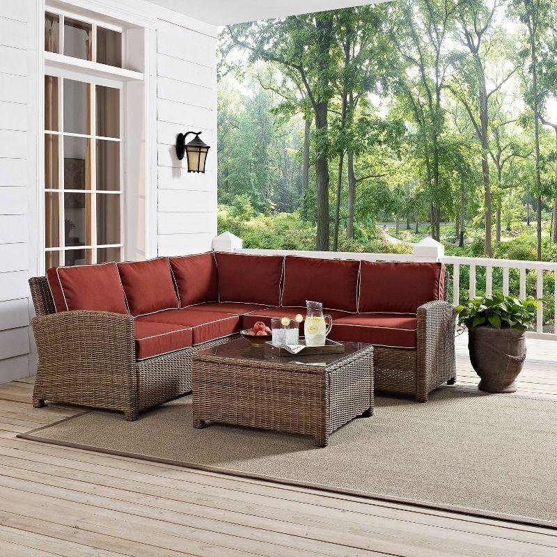 Bradenton 4-Piece Steel and Wicker Outdoor Sectional Set with Maroon Cushions