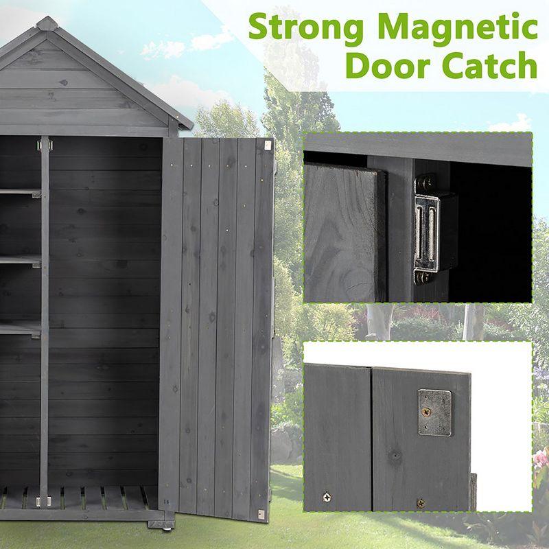 Outdoor Storage Cabinet, Wood Garden Tool Shed, Lockable Garden Shed with Shelves and Latch, Wooden Shed Closet for Lawn Backyard Garden