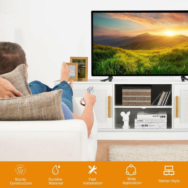 George Oliver TV Stand Entertainment Media Console with 2 Rattan Cabinets and Open Shelves