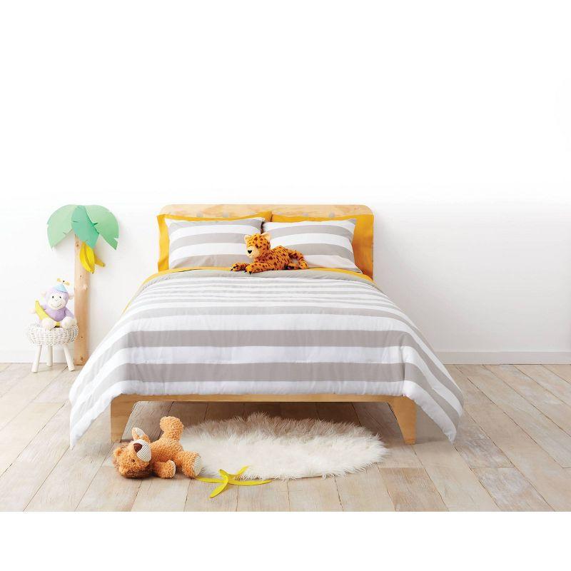 Toddler Rugby Striped Kids' Comforter Gray - Pillowfort™: Standard Crib/Toddler Bedding, OEKO-TEX Certified,