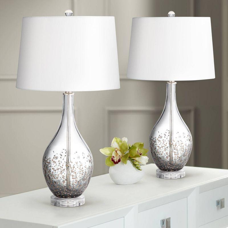 Sparrow 28" Smoke Grey Glass Table Lamp Set with White Shade