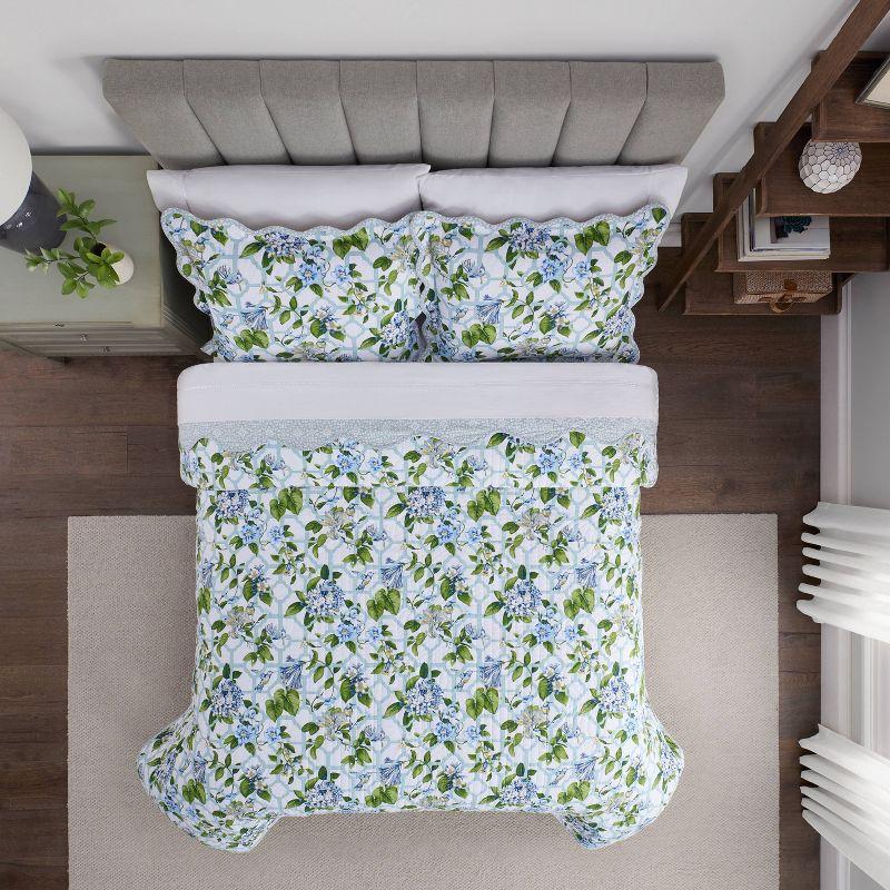 Waverly Blue Floral Cotton Reversible Full Comforter Set